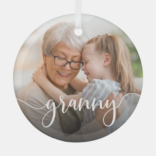 Granny Oma Script Overlay Ornament Aus Glas (Vorderseite)