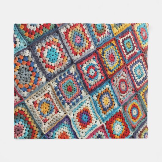 Granny Square Crocheted Quilt Fleecedecke (Vorderseite (Horizontal))