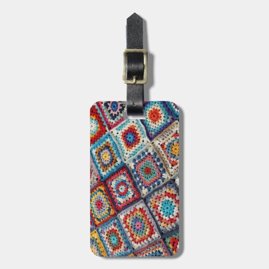Granny Square Crocheted Quilt Gepäckanhänger (Vorderseite vertikal)