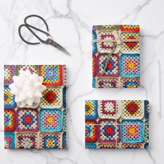 Granny Square Crocheted Quilt Geschenkpapier Set (Vorderseite)