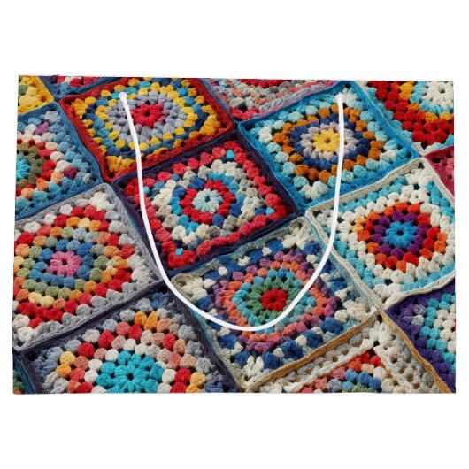 Granny Square Crocheted Quilt Große Geschenktüte (Rückseite)