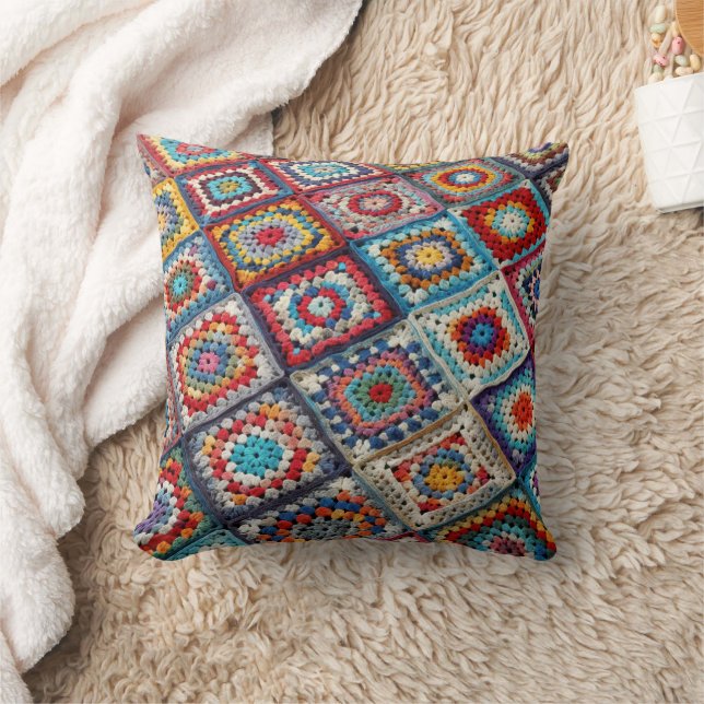 Granny Square Crocheted Quilt Kissen (Decke)