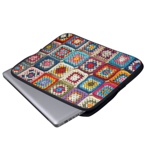 Granny Square Crocheted Quilt Laptopschutzhülle (Vorne Knopf)