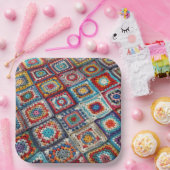 Granny Square Crocheted Quilt Pappteller (Party)