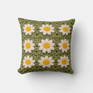 Granny Square Häkelnmuster Grüne Margerite Floral Kissen