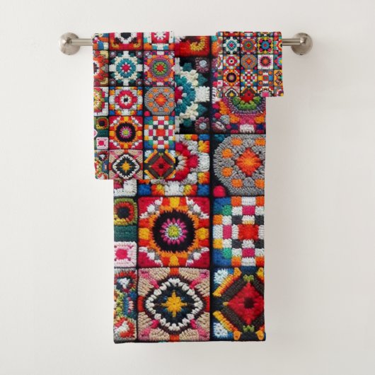 Granny Squares Crochet Pattern Blankon Print Badhandtuch Set (Insitu)