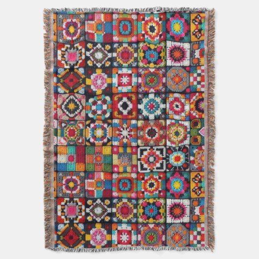 Granny Squares Crochet Pattern Blankon Print Decke (Vorderseite Vertikal)