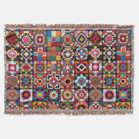 Granny Squares Crochet Pattern Blankon Print Decke (Vorderseite)