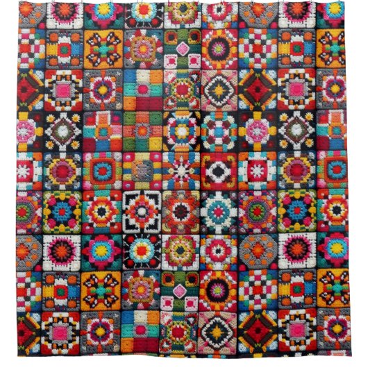 Granny Squares Crochet Pattern Blankon Print Duschvorhang (Vorderseite)