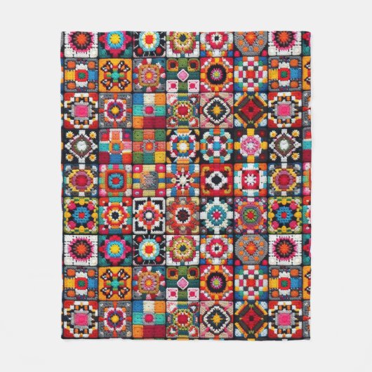 Granny Squares Crochet Pattern Blankon Print Fleecedecke (Vorderseite)