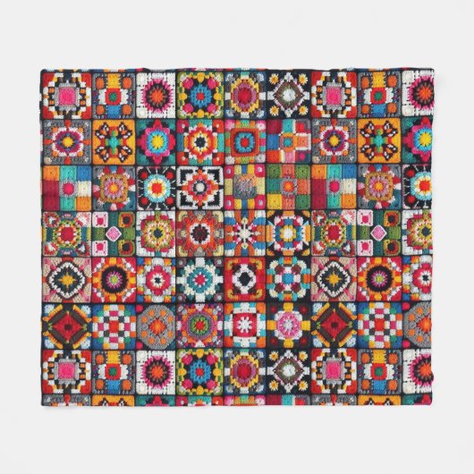 Granny Squares Crochet Pattern Blankon Print Fleecedecke (Vorderseite (Horizontal))