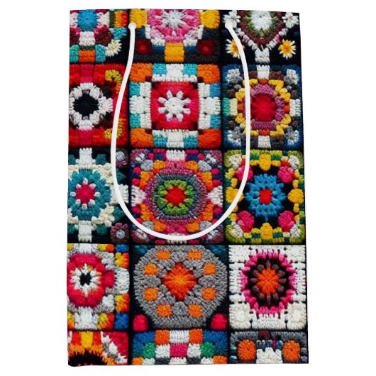 Granny Squares Crochet Pattern Blankon Print Mittlere Geschenktüte (Vorderseite)