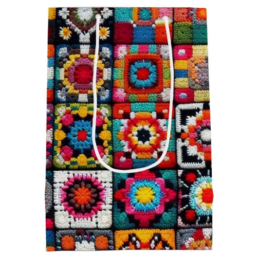 Granny Squares Crochet Pattern Blankon Print Mittlere Geschenktüte (Rückseite)