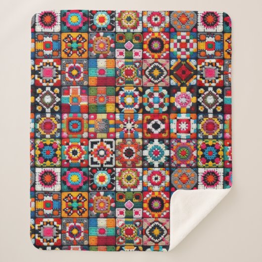 Granny Squares Crochet Pattern Blankon Print Sherpadecke (Vorderseite)
