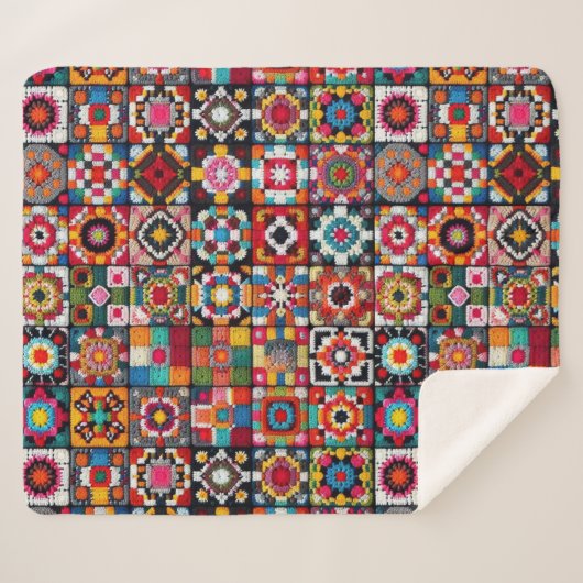 Granny Squares Crochet Pattern Blankon Print Sherpadecke (Vorderseite (Horizontal))