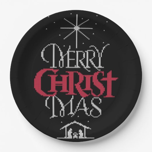 Granny Strick Religious Ugly Merry Christmas Sweat Pappteller (Vorderseite)