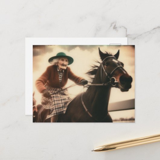 Granny und ihr Rennpferd Postkarte (Vorderseite/Rückseite Beispiel)