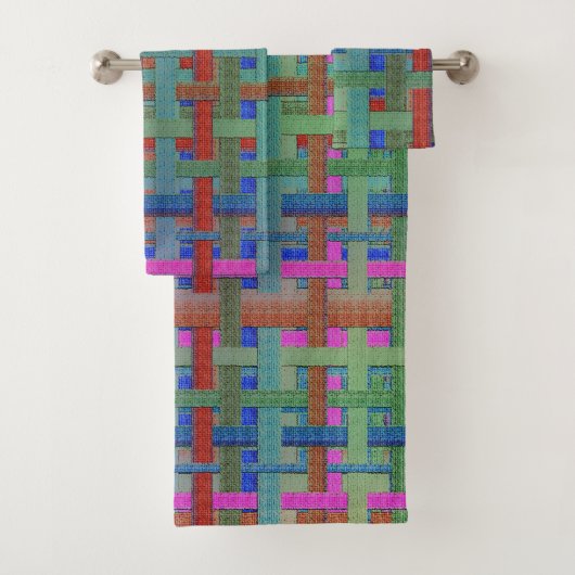 Granny's farbenfrohe "kariert", mit Leinwand-Ausse Badhandtuch Set (Insitu)