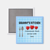 Granny's Kitchen Gingham Light Blue Magnet (Vorderseite/Rückseite)