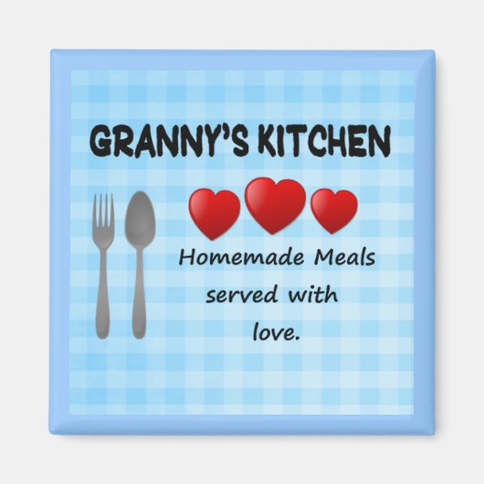 Granny's Kitchen Gingham Light Blue Magnet (Vorne)