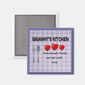 Granny's Kitchen Lila Gingham Magnet (Vorderseite/Rückseite)