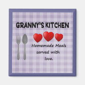 Granny's Kitchen Lila Gingham Magnet (Vorne)