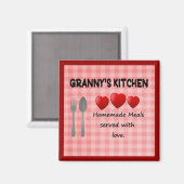 Granny's Kitchen Red Gingham Magnet (Vorderseite/Rückseite)