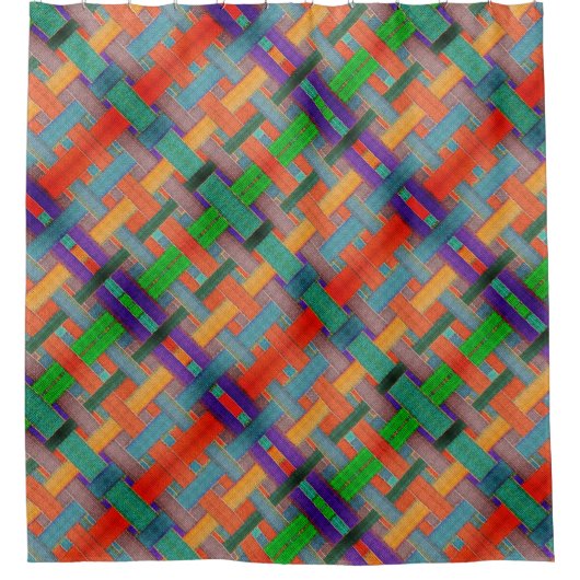 Grannys rotgekreuzte Streifen, mit gewebtem Aspekt Duschvorhang (Vorderseite)