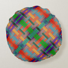 Grannys rotgekreuzte Streifen, mit gewebtem Aspekt Rundes Kissen