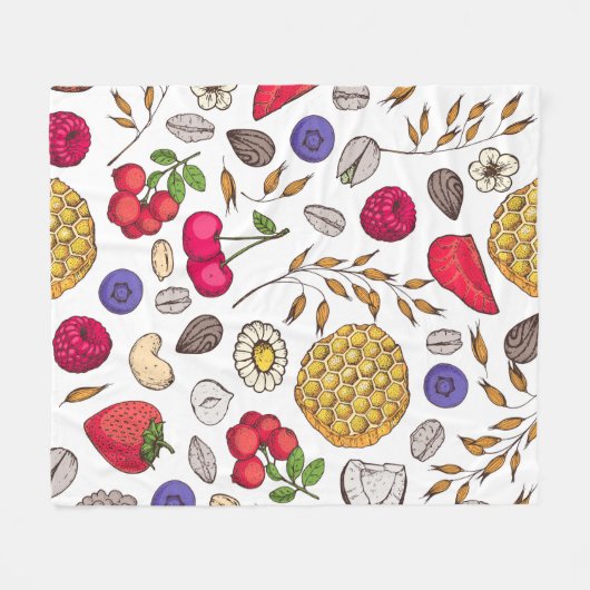 Granola, muesli seamless pattern. Oat flakes hand Fleecedecke (Vorderseite (Horizontal))