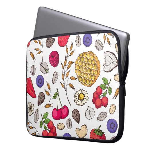 Granola, Müsli nahtloses Muster. Haferflocken Laptopschutzhülle (Vorderseite Links)