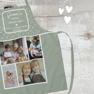 Gran's Kitchen Always Open Sage Green Dots Photo Schürze