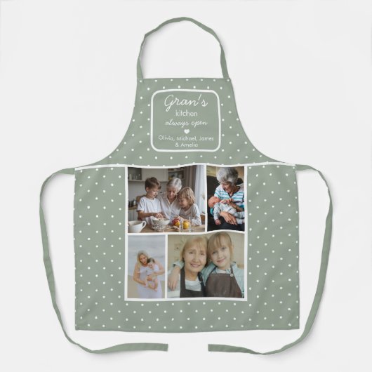 Gran's Kitchen Always Open Sage Green Photo Schürze (Vorderseite)