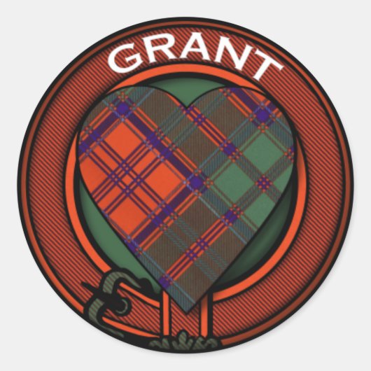 Grant Heart Tartan Design Runder Aufkleber (Vorderseite)