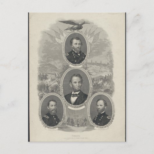 Grant, Lincoln, Sheridan, Sherman Postkarte (Vorderseite)