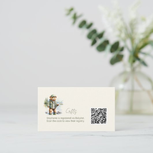 Grant Registry QR Code Niedlich Fishing Teddy Bear Begleitkarte (Stehend Vorderseite)
