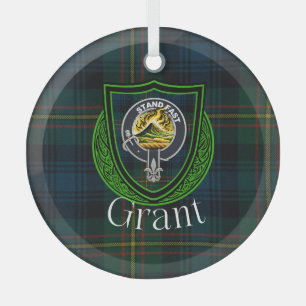 Grant-Schottischer-Clan-Tartan und -Wappen Ornament Aus Glas
