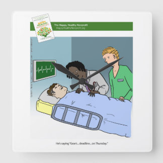 Grant-Schreibens-Cartoon-Uhr Quadratische Wanduhr