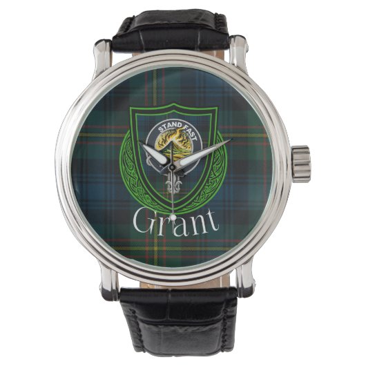 Grant Scottish Clan Tartan & Crest Armbanduhr (Vorderseite)