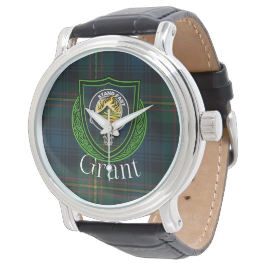 Grant Scottish Clan Tartan & Crest Armbanduhr (Schrägansicht)