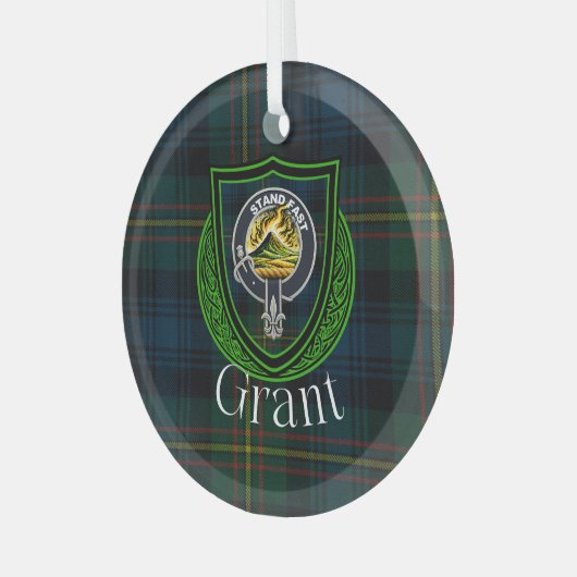Grant Scottish Clan Tartan & Crest Ornament Aus Glas (Vorderseite links)