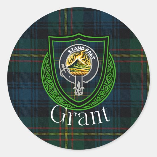 Grant Scottish Clan Tartan & Crest Runder Aufkleber (Vorderseite)