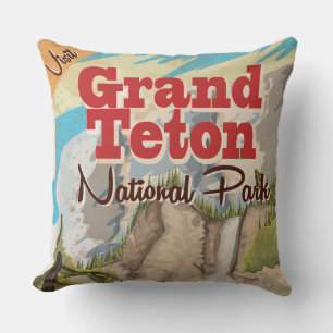 Grant Teton Nationalpark Vintage Reiseplakat Kissen