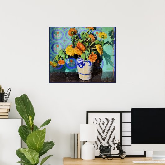 Grant Wood - Calendulas, Blumenmalerei Poster (Heimbüro)