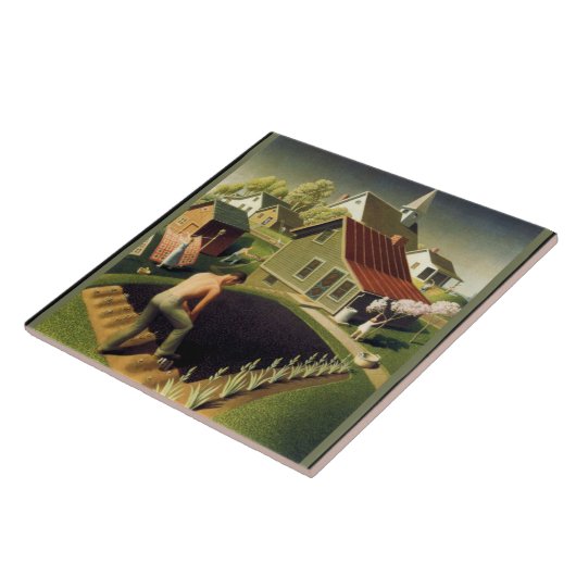 Grant Wood - Frühling in der Stadt, berühmtes Gemä Fliese (Seite)