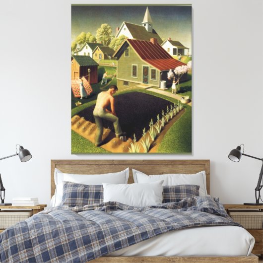 Grant Wood - Frühling in der Stadt Canvas Print Leinwanddruck (Insitu (Schlafzimmer))