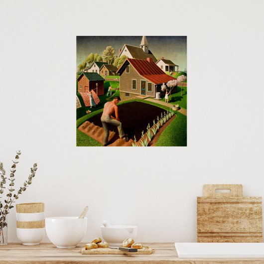Grant Wood - Frühling in der Stadt, Kunstmalerei Poster (Küche)