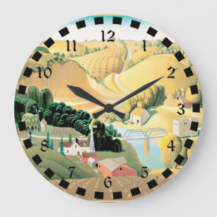 Grant Wood - Stone City, Iowa, fine art Große Wanduhr