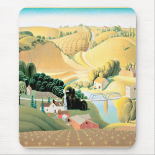 Grant Wood - Stone City, Iowa, Fine Art Malerei, Mousepad