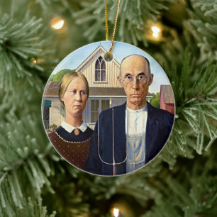 Grant Woods American Gothic Icon Keramik-Ornament Keramik Ornament